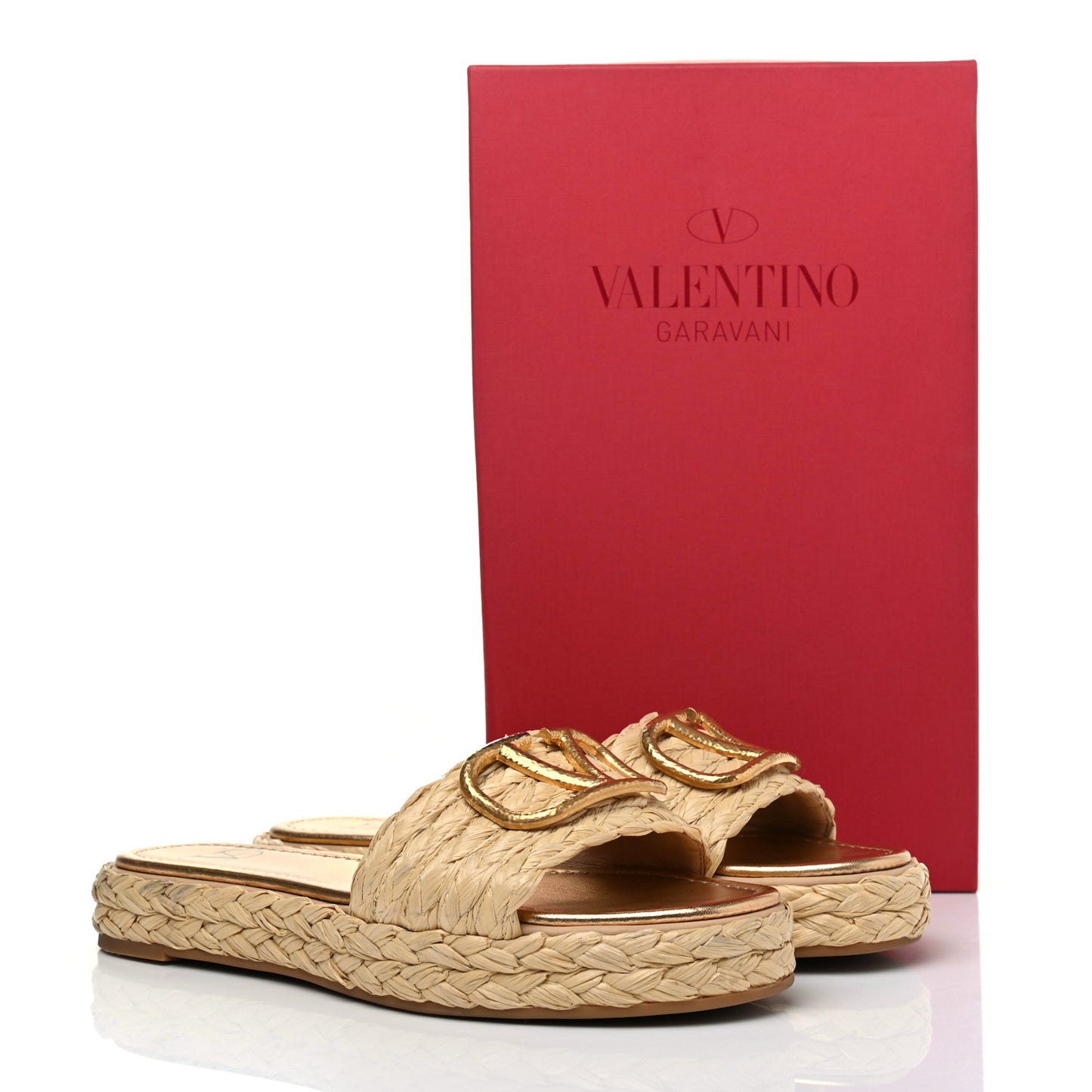 Raffia Vlogo Espadrille 5mm Flat Slide Sandals 38 Natural