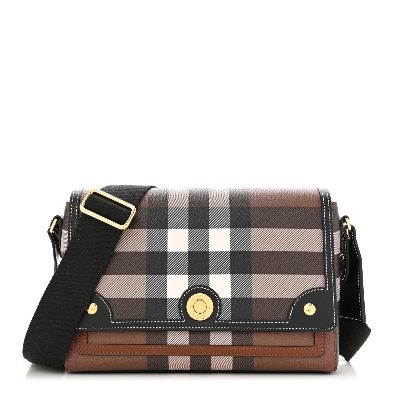 Burberry Calfskin Giant Check E-Canvas Note Crossbody Bag Dark Birch Brown 1 of 10