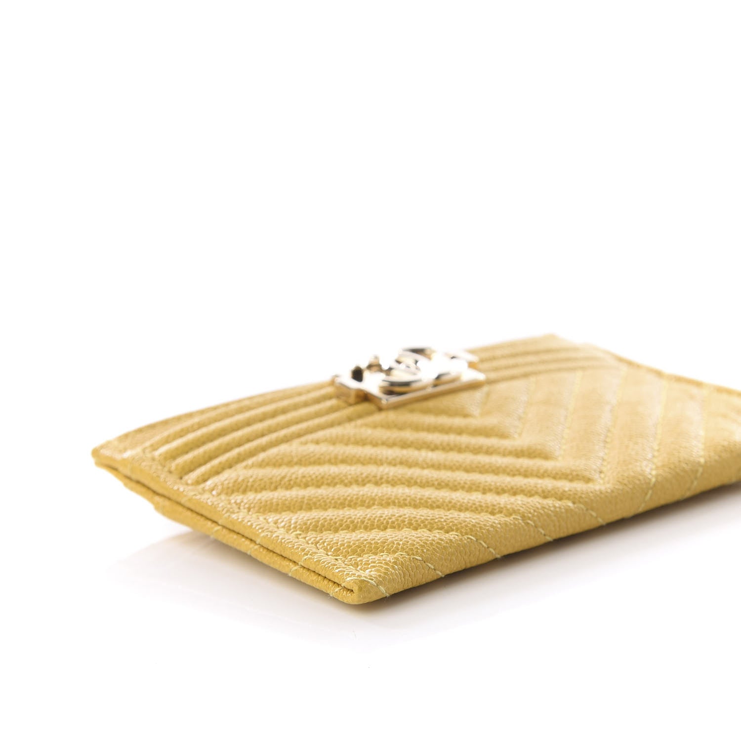 Chanel Caviar Chevron Quilted Boy Card Holder Yellow 4 of 9
