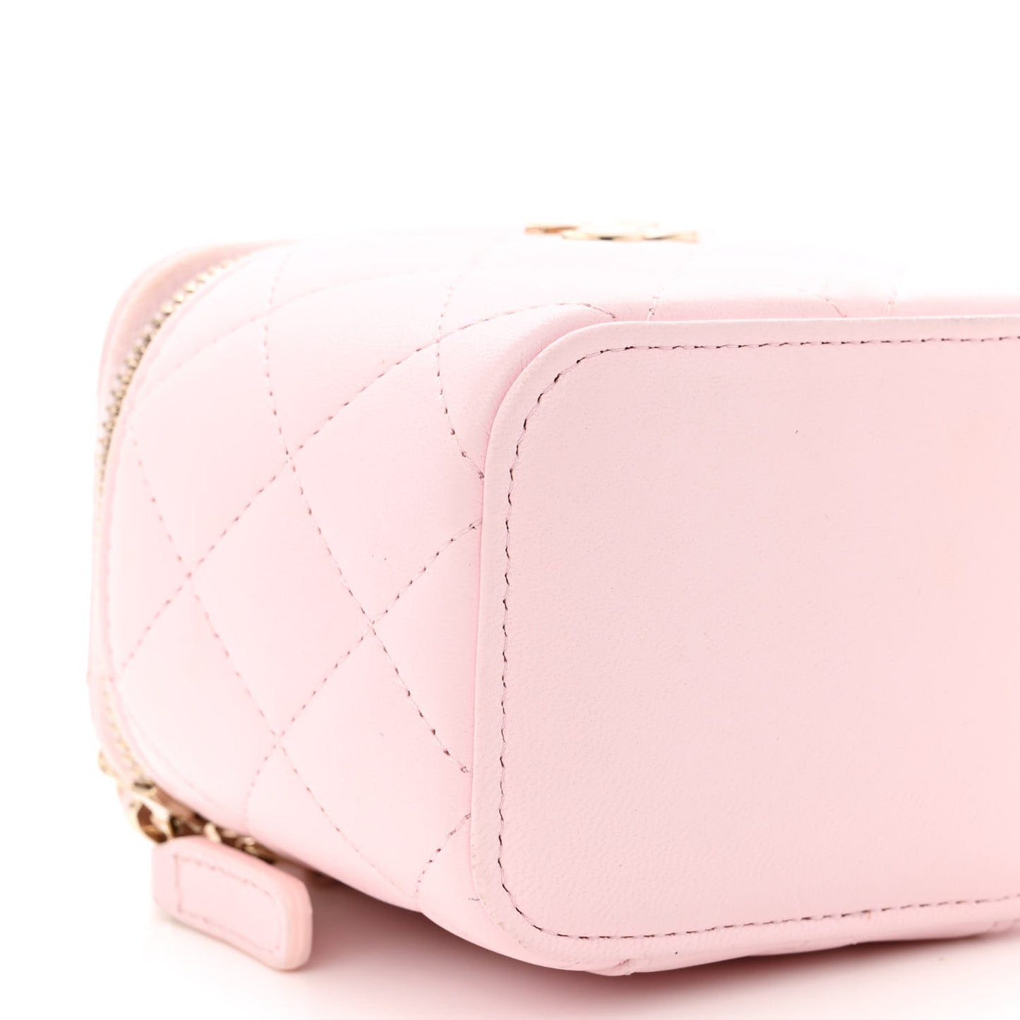 Lambskin Quilted Mini Top Handle Vanity Case With Chain Light Pink