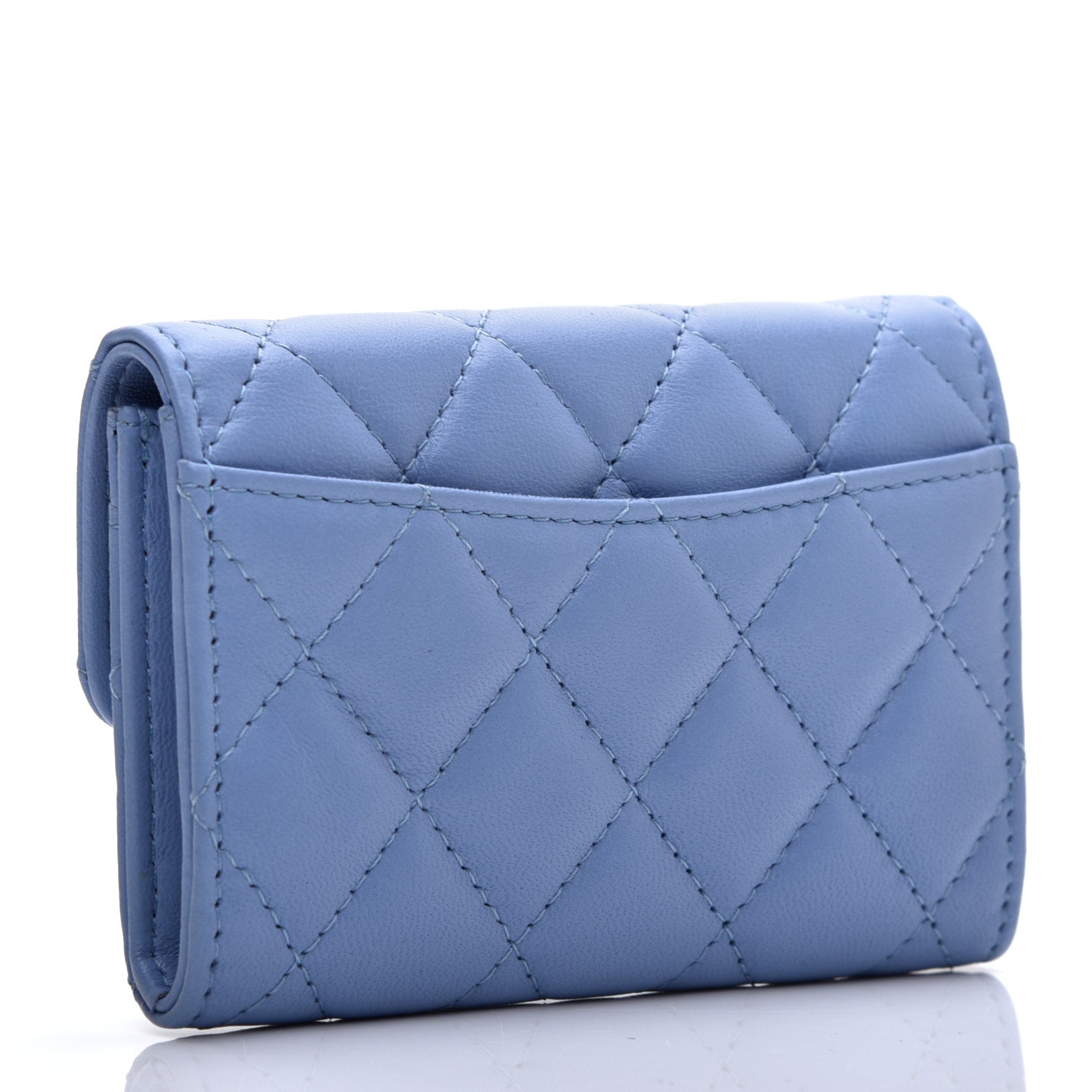 Chanel Lambskin Quilted Flap Card Holder Wallet Light Blue 3 of 8