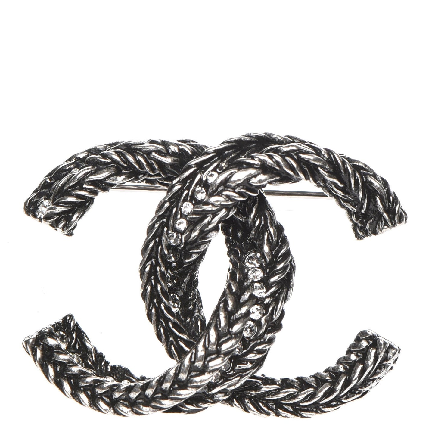 Crystal Ruthenium Braided CC Brooch
