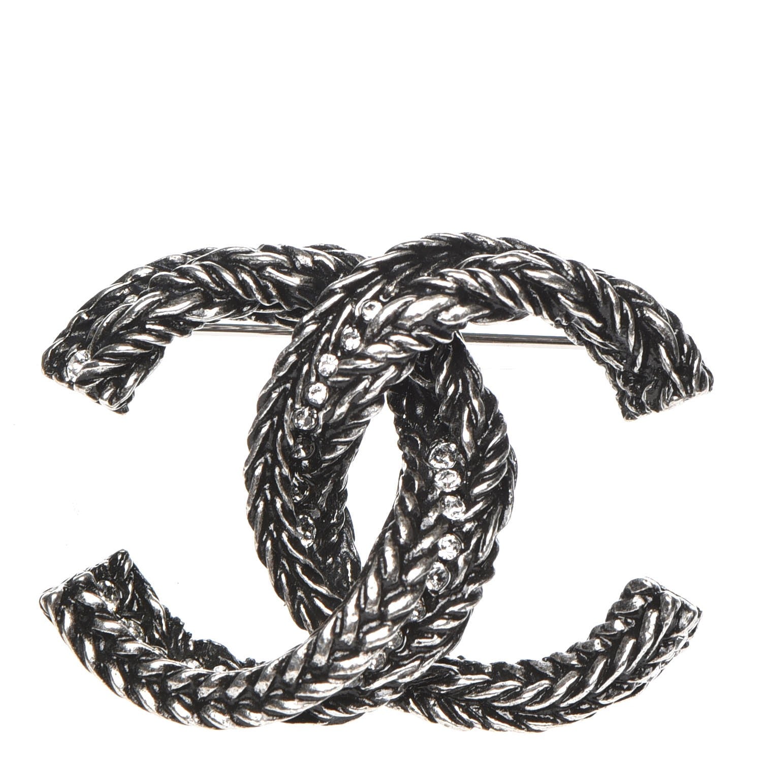 Chanel Crystal Ruthenium Braided CC Brooch 1 of 6