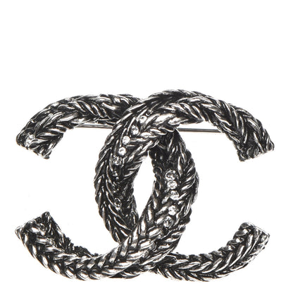 Chanel Crystal Ruthenium Braided CC Brooch 1 of 6