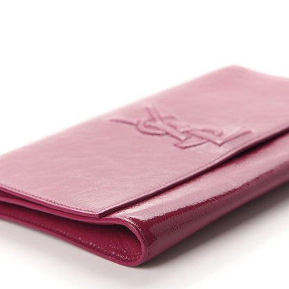 Saint Laurent Textured Patent Monogram Large Belle De Jour Clutch Fuchsia 6 of 9