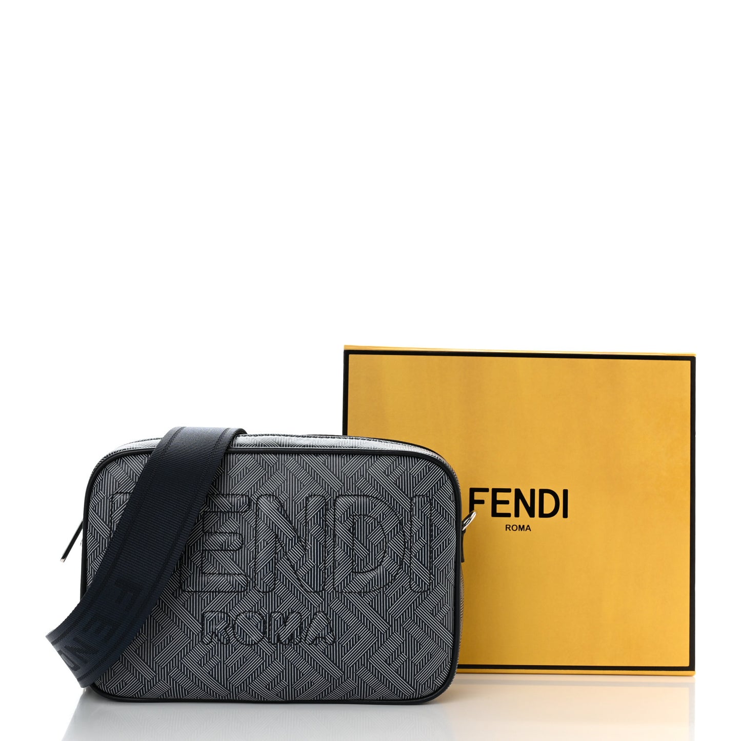 Calfskin Shadow Striped FF Logo Camera Case Multicolor