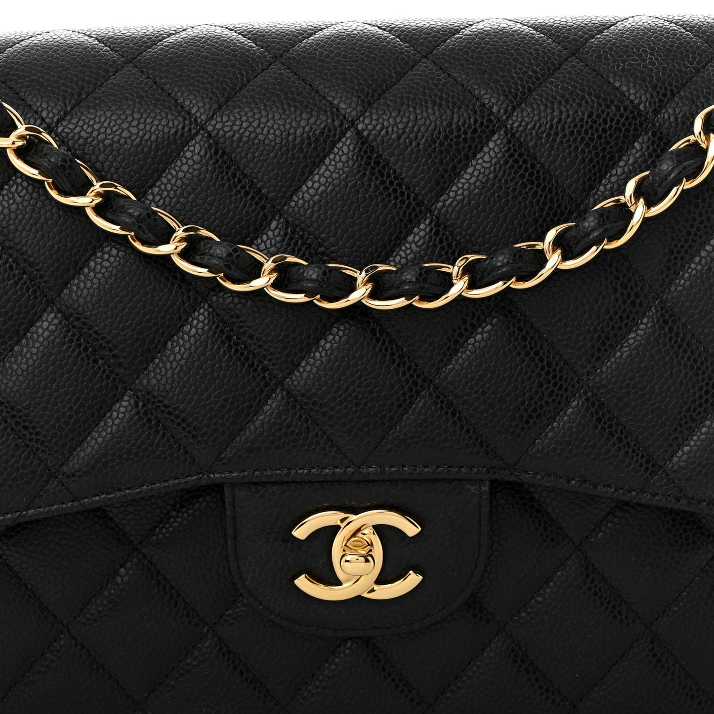 Caviar Quilted Jumbo Double Flap Black