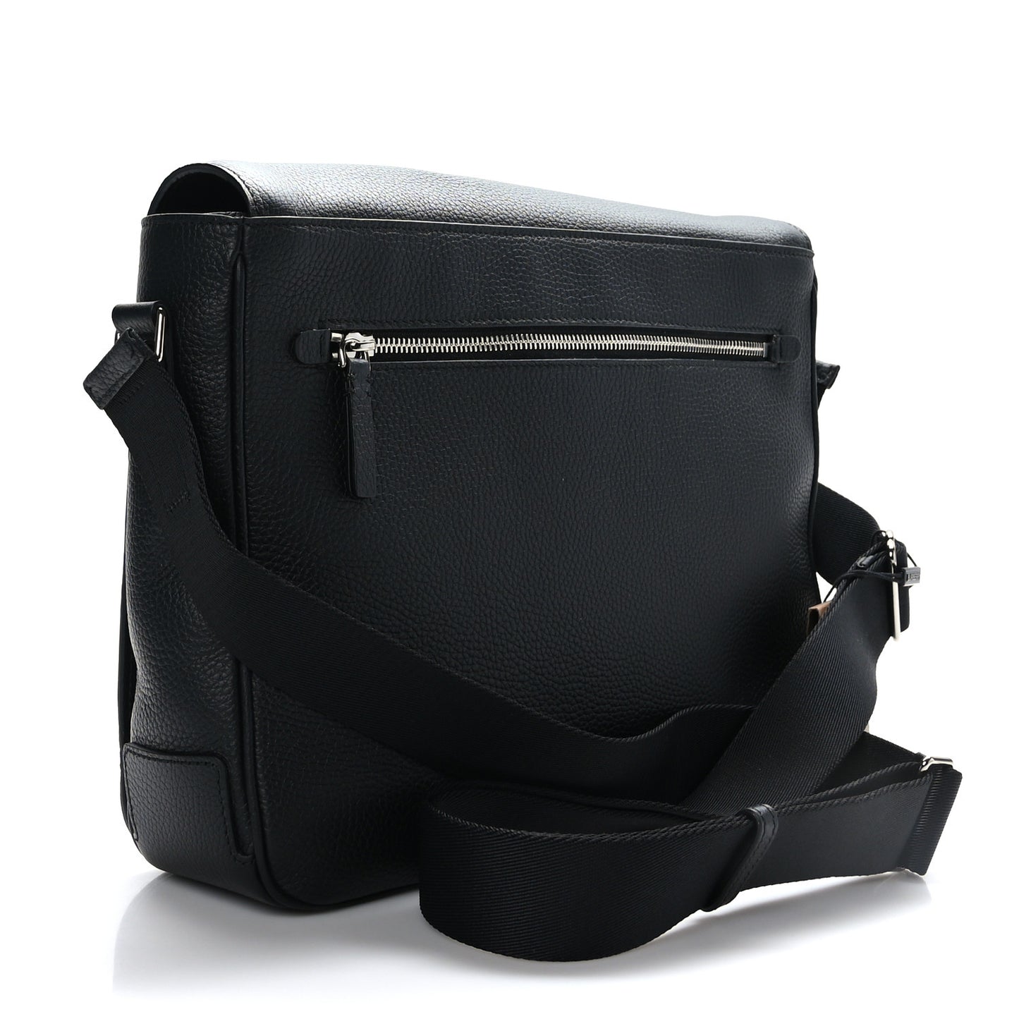 Grainy Calfskin Embossed Bruno Messenger Black