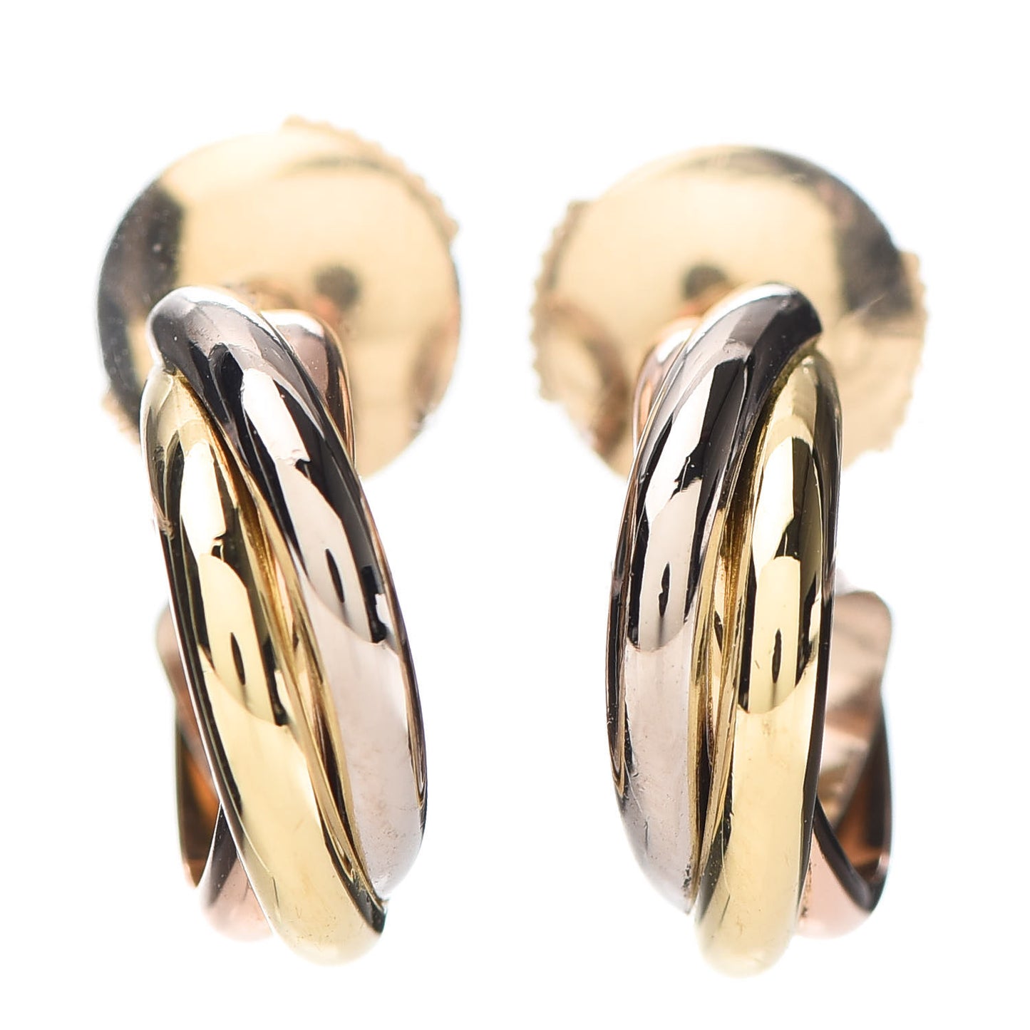 18K Pink Yellow White Gold Small Trinity Hoop Earrings