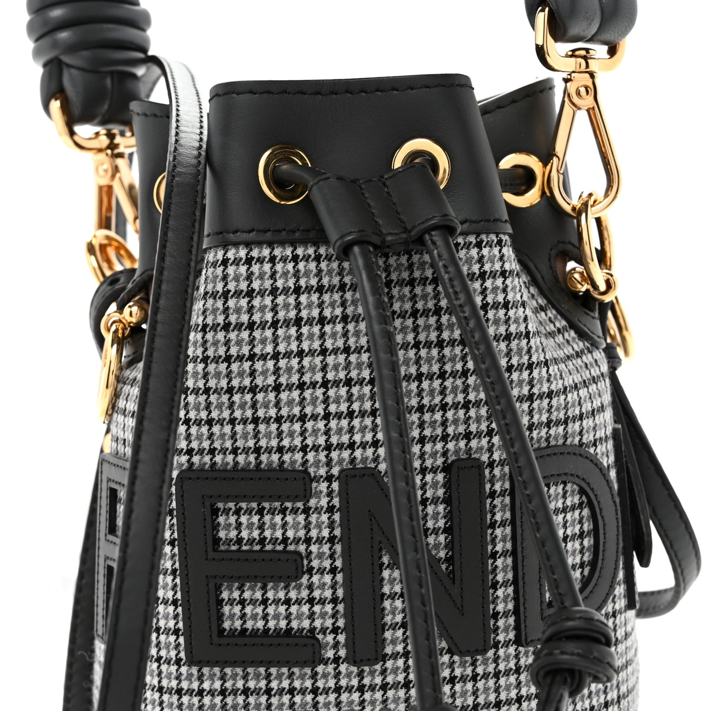 Wool Vitello Grace Small Houndstooth Mini Mon Tresor Bucket Bag Grigio Anthracite