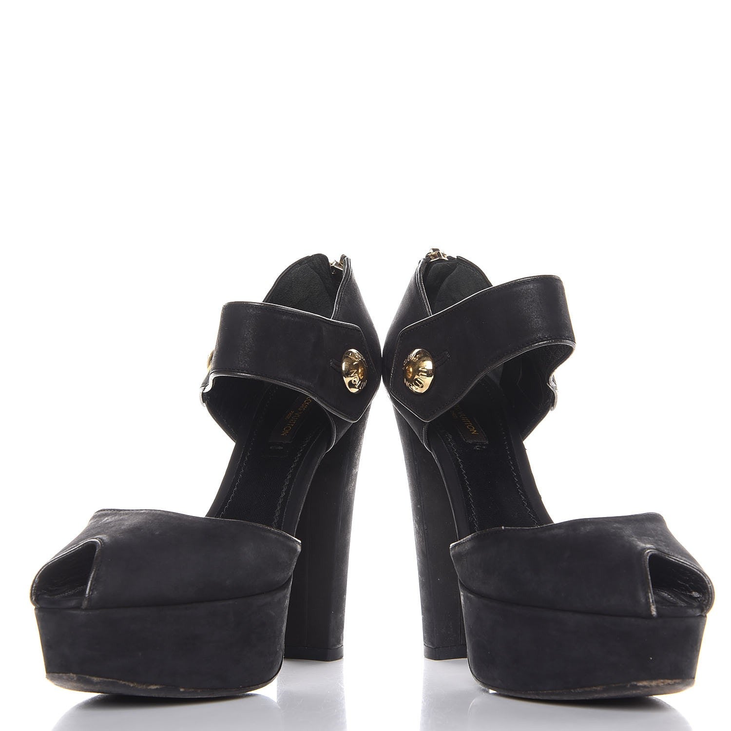 Louis Vuitton Suede Peep Toe Mary Jane Pumps 37 Black 6 of 10