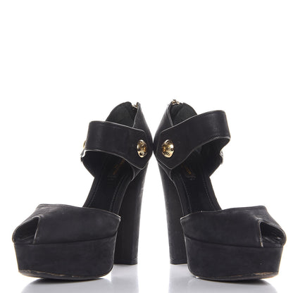 Louis Vuitton Suede Peep Toe Mary Jane Pumps 37 Black 6 of 10