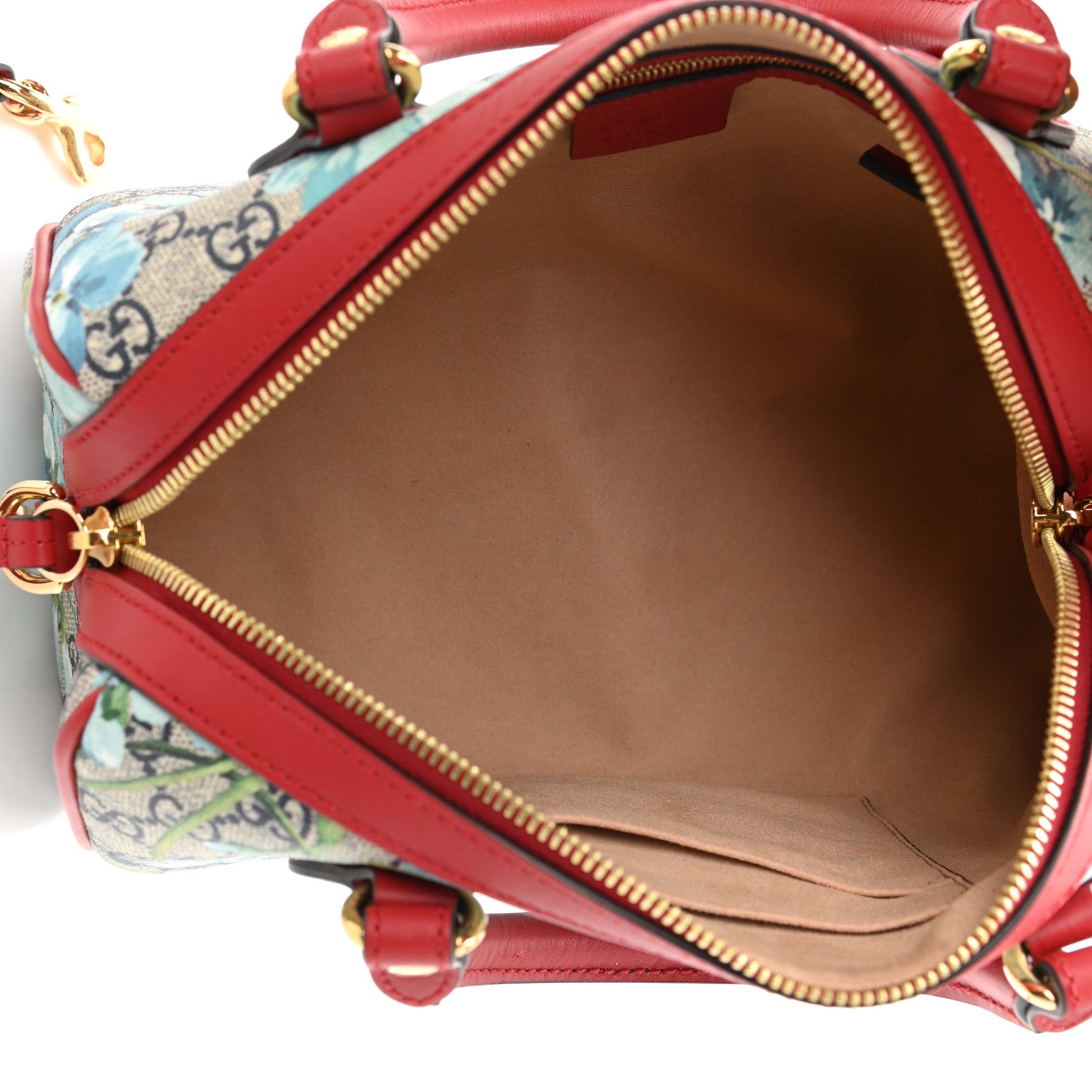Gucci GG Supreme Monogram Blooms Small Boston Beige Blue Navy Hibiscus Red 4 of 9