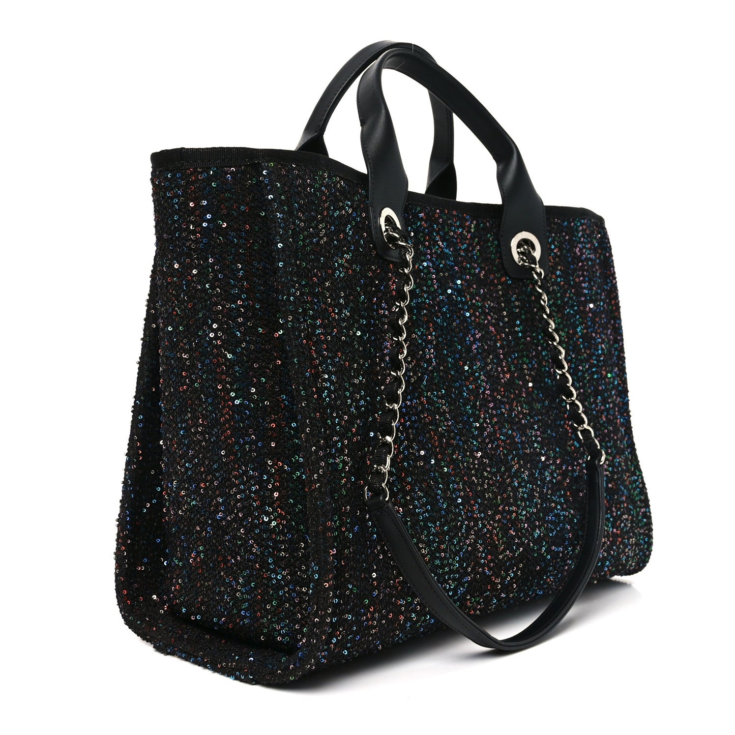 Calfskin Sequin Small Deauville Tote Black