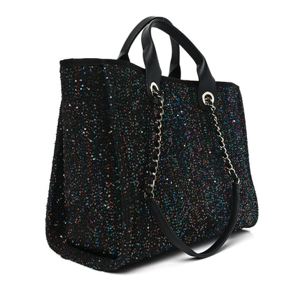 Chanel Calfskin Sequin Small Deauville Tote Black 2 of 10