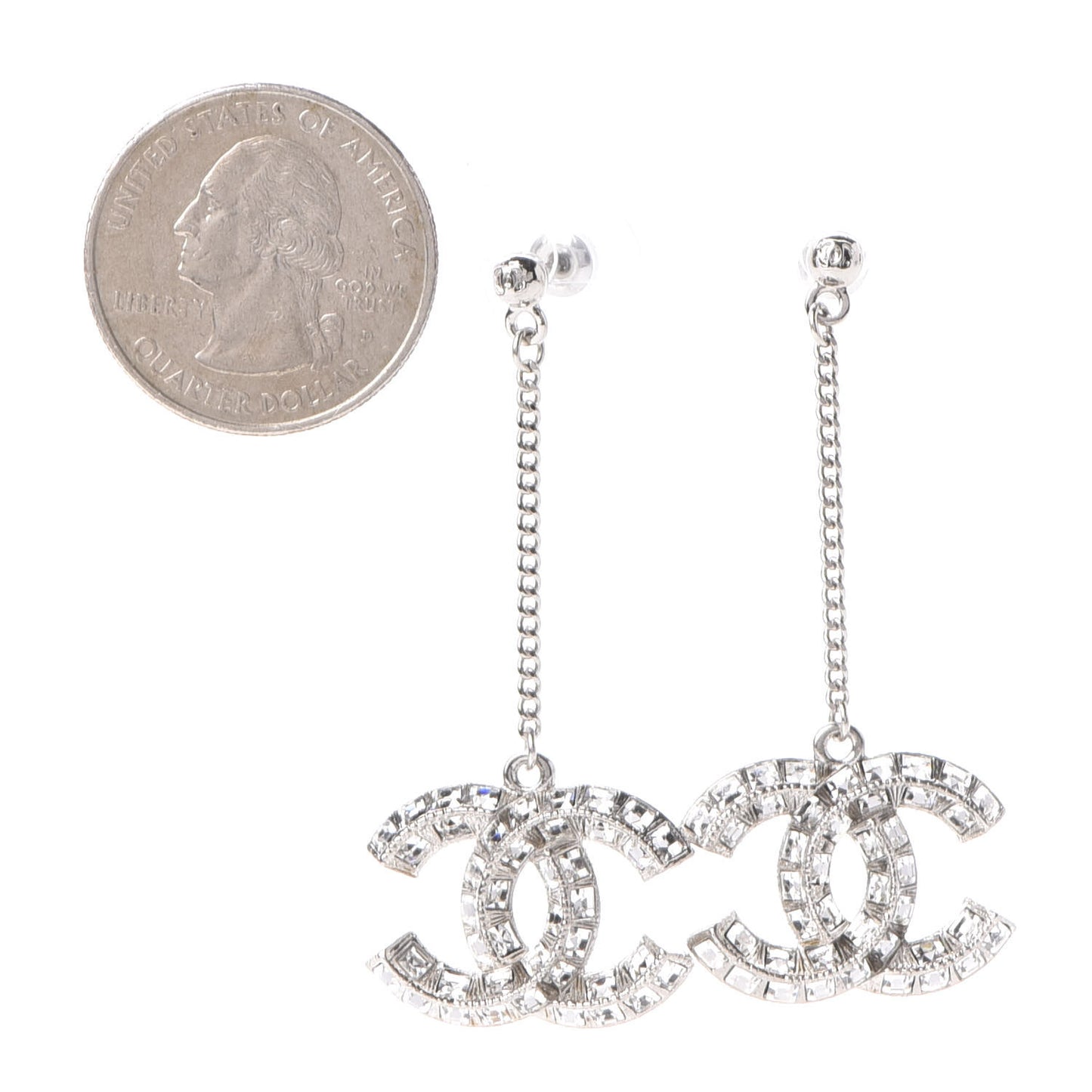 Crystal Baguette CC Dangle Earrings Silver