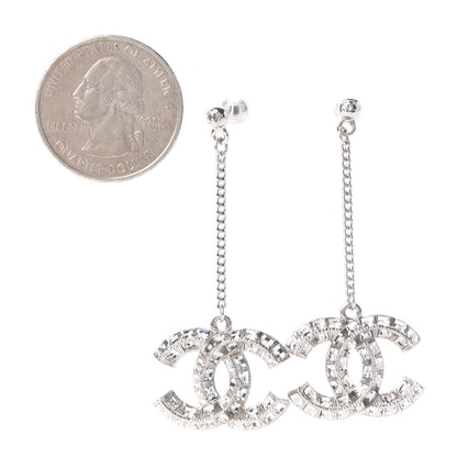 Chanel Crystal Baguette CC Dangle Earrings Silver 2 of 4