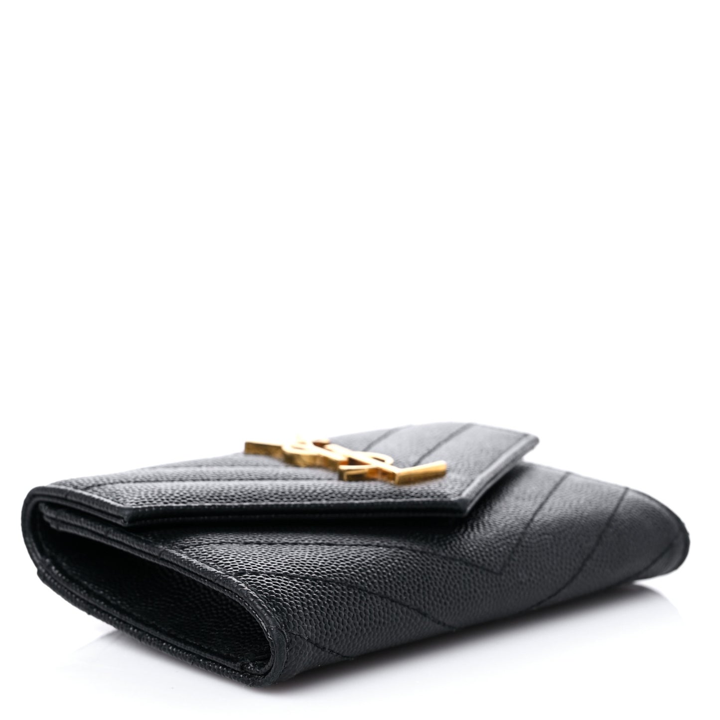 Grain De Poudre Matelasse Chevron Small Monogram Envelope Wallet Black
