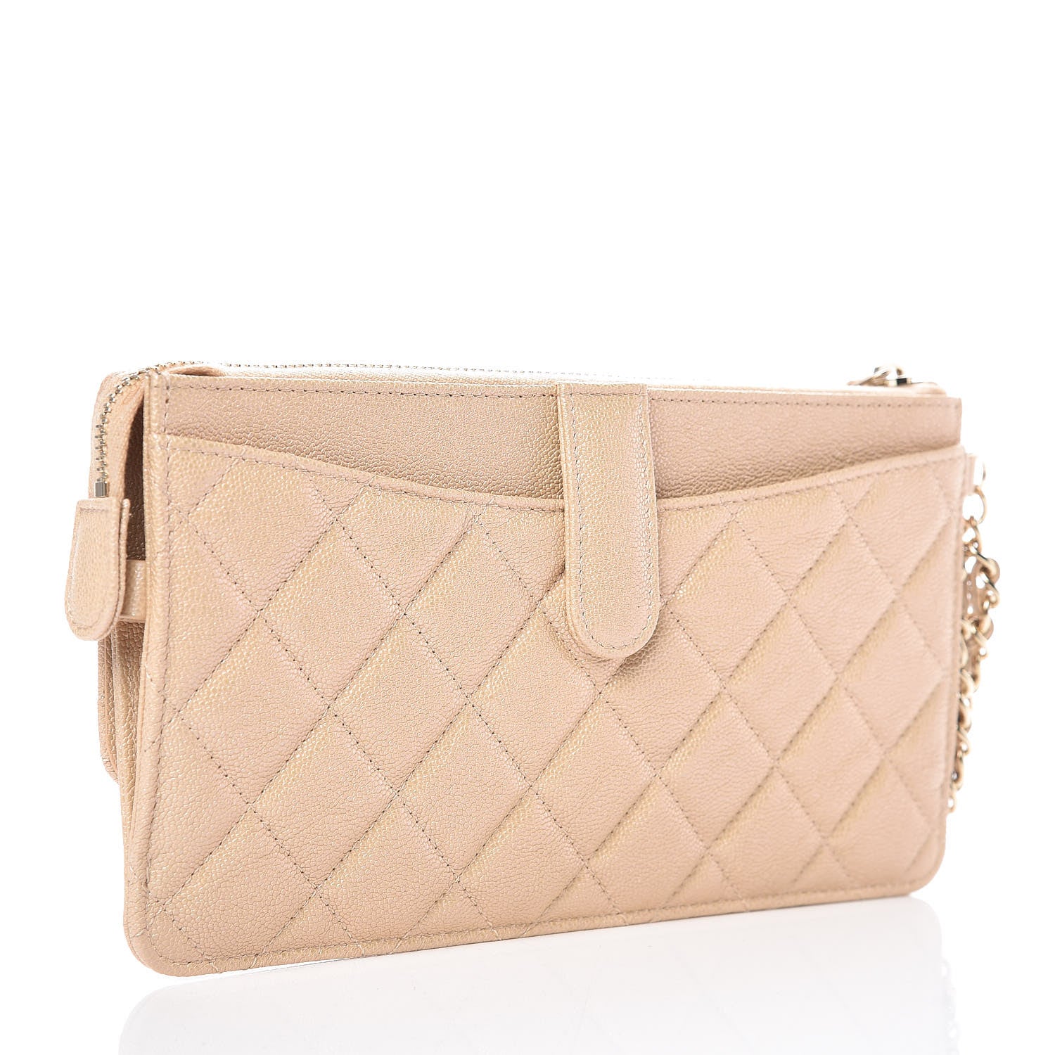 Chanel Iridescent Caviar Quilted Classic Pouch With Handle Beige 3 of 8