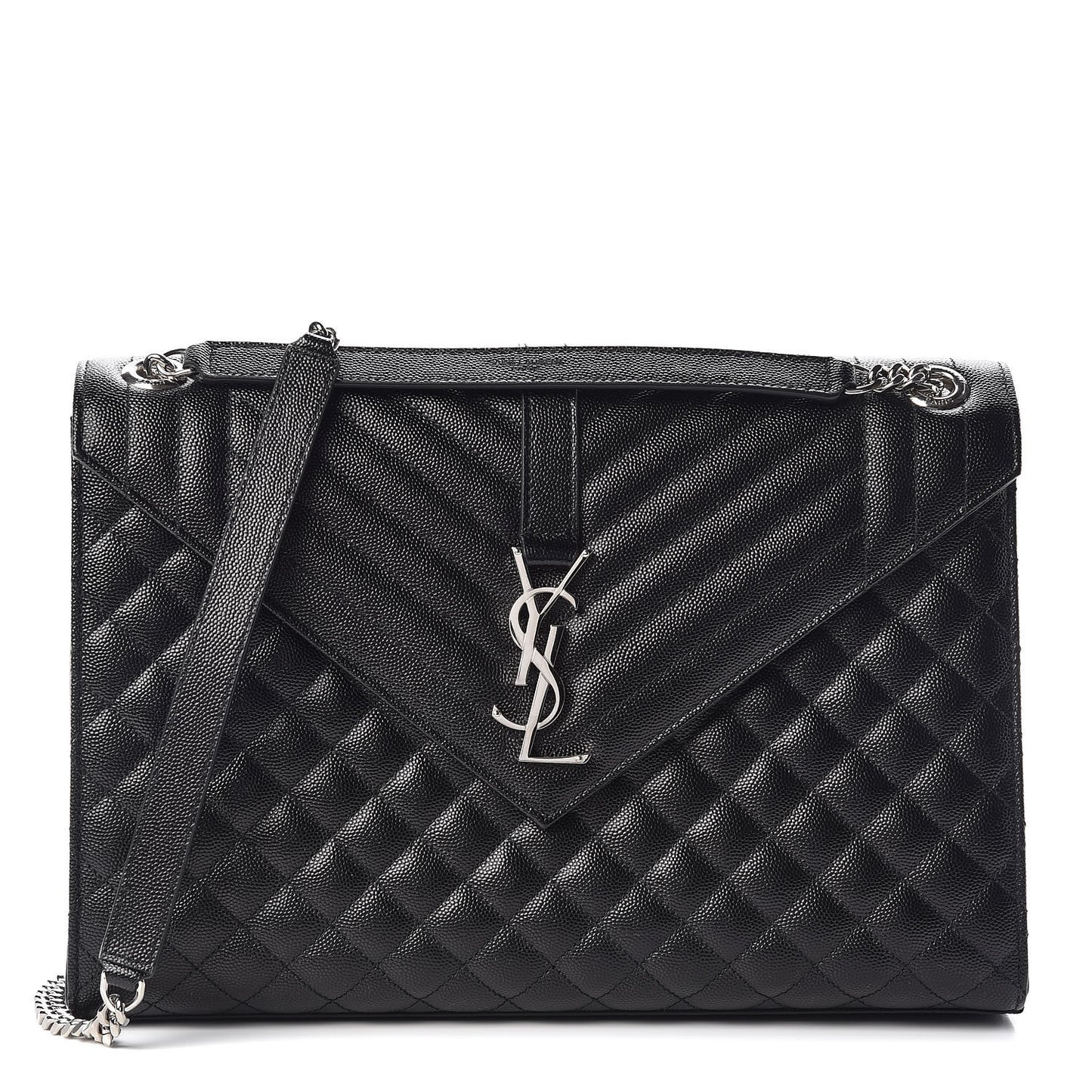 Grain De Poudre Textured Mixed Matelasse Large Triquilt Monogram Satchel Black