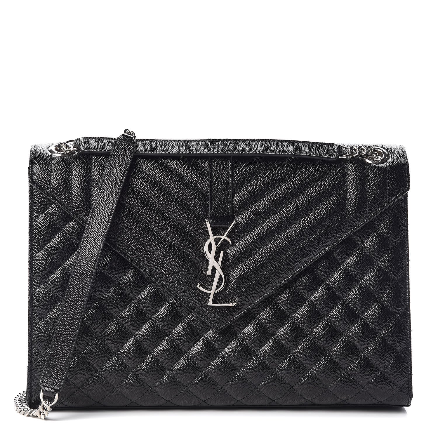Saint Laurent Grain De Poudre Textured Mixed Matelasse Large Triquilt Monogram Satchel Black 1 of 8