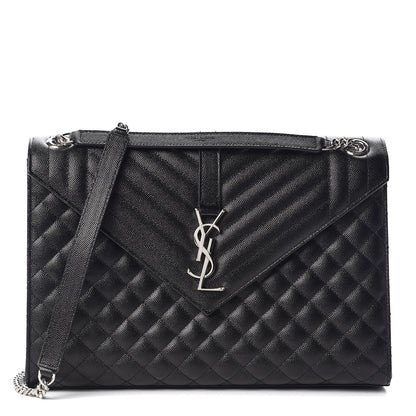 Saint Laurent Grain De Poudre Textured Mixed Matelasse Large Triquilt Monogram Satchel Black 1 of 8