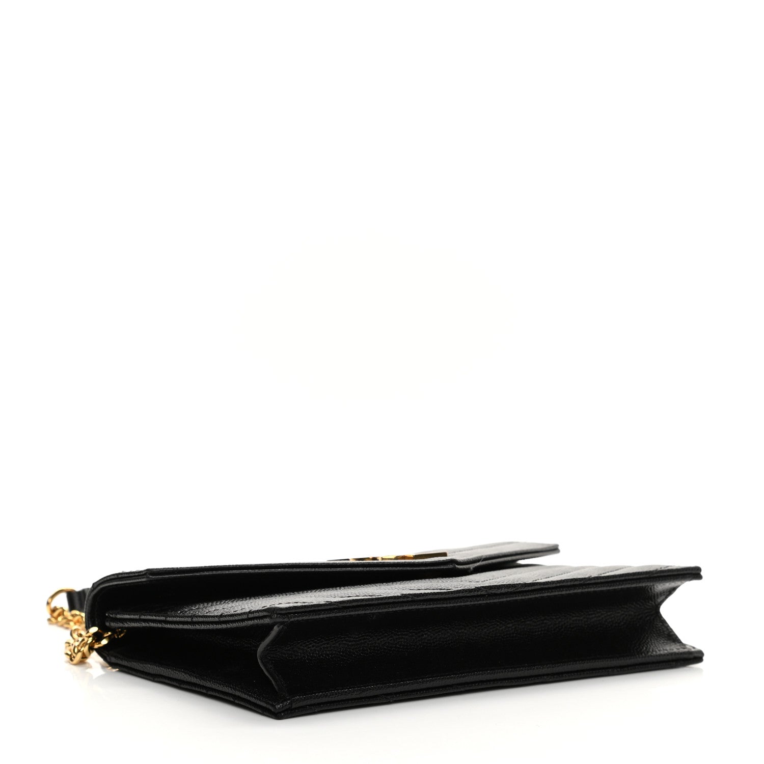 Saint Laurent Grain De Poudre Matelasse Chevron Monogram Envelope Chain Wallet Black 3 of 7