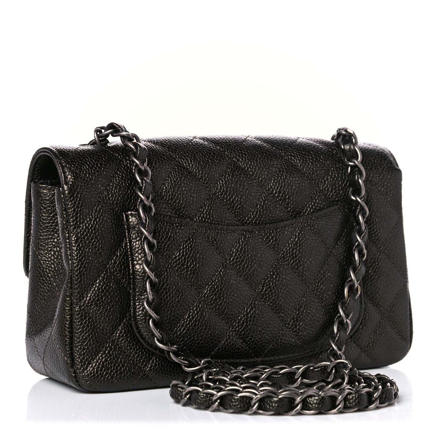 Iridscent Caviar Quilted Mini Rectangular Flap Dark Green