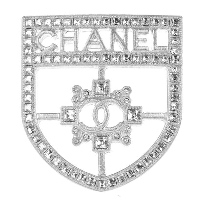 Chanel Swarovski Baguette Crystal CC Shield Brooch Silver 1 of 5