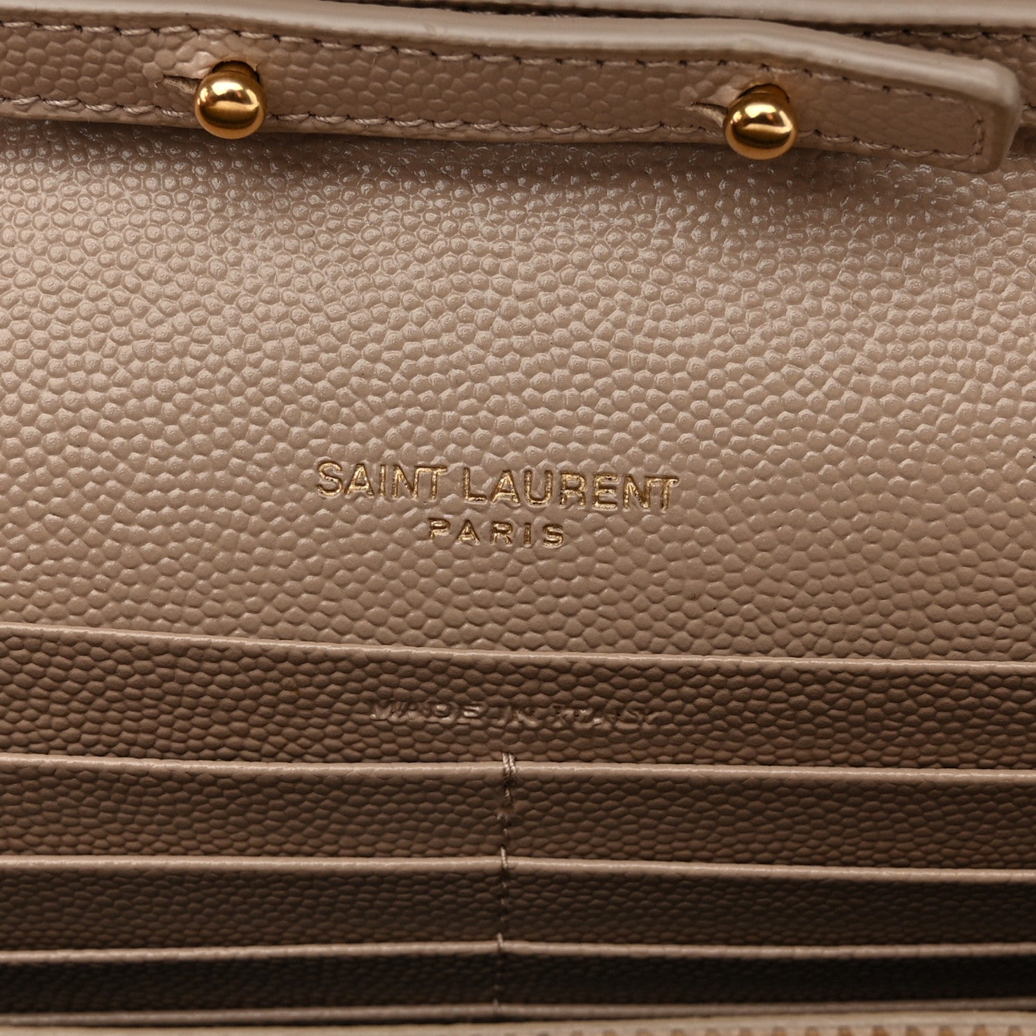 Saint Laurent Grain De Poudre Matelasse Chevron Monogram Chain Wallet Dark Beige 6 of 11