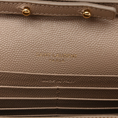 Saint Laurent Grain De Poudre Matelasse Chevron Monogram Chain Wallet Dark Beige 6 of 11