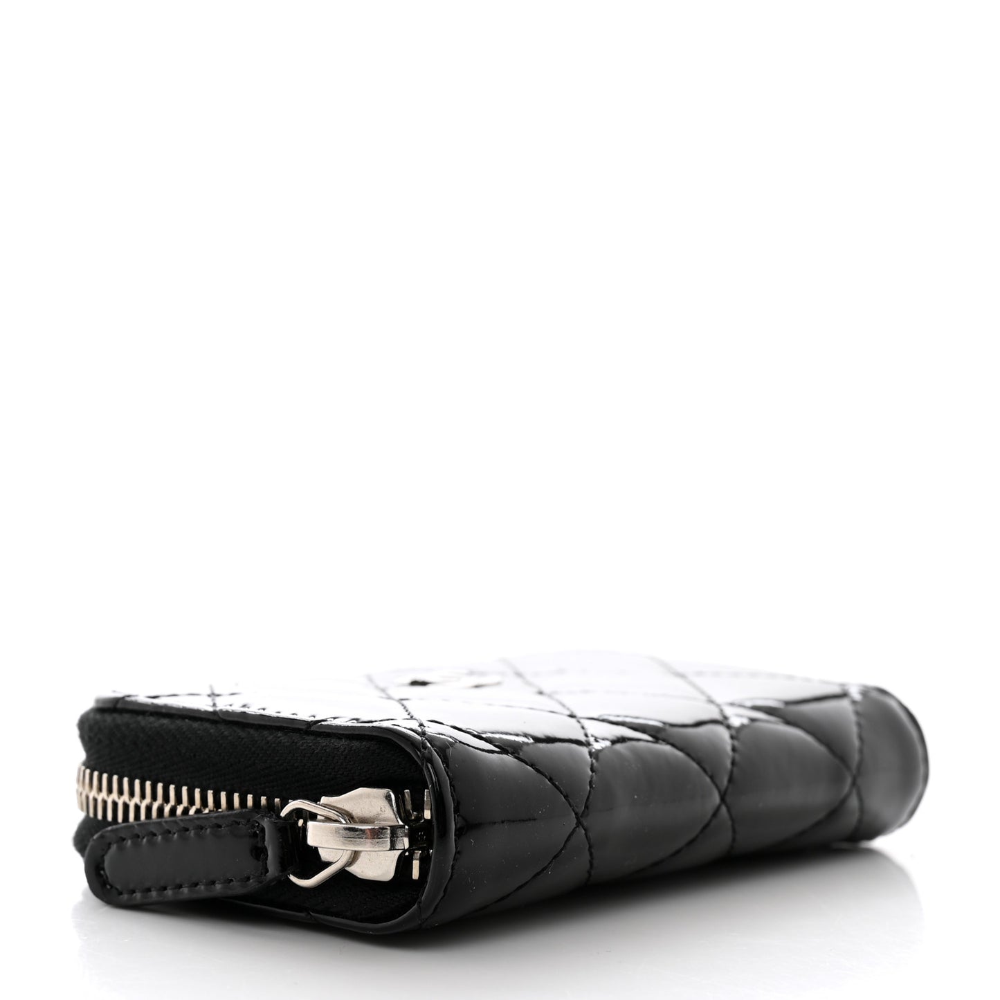 Patent Calfskin Quilted Zip Coin Purse Black