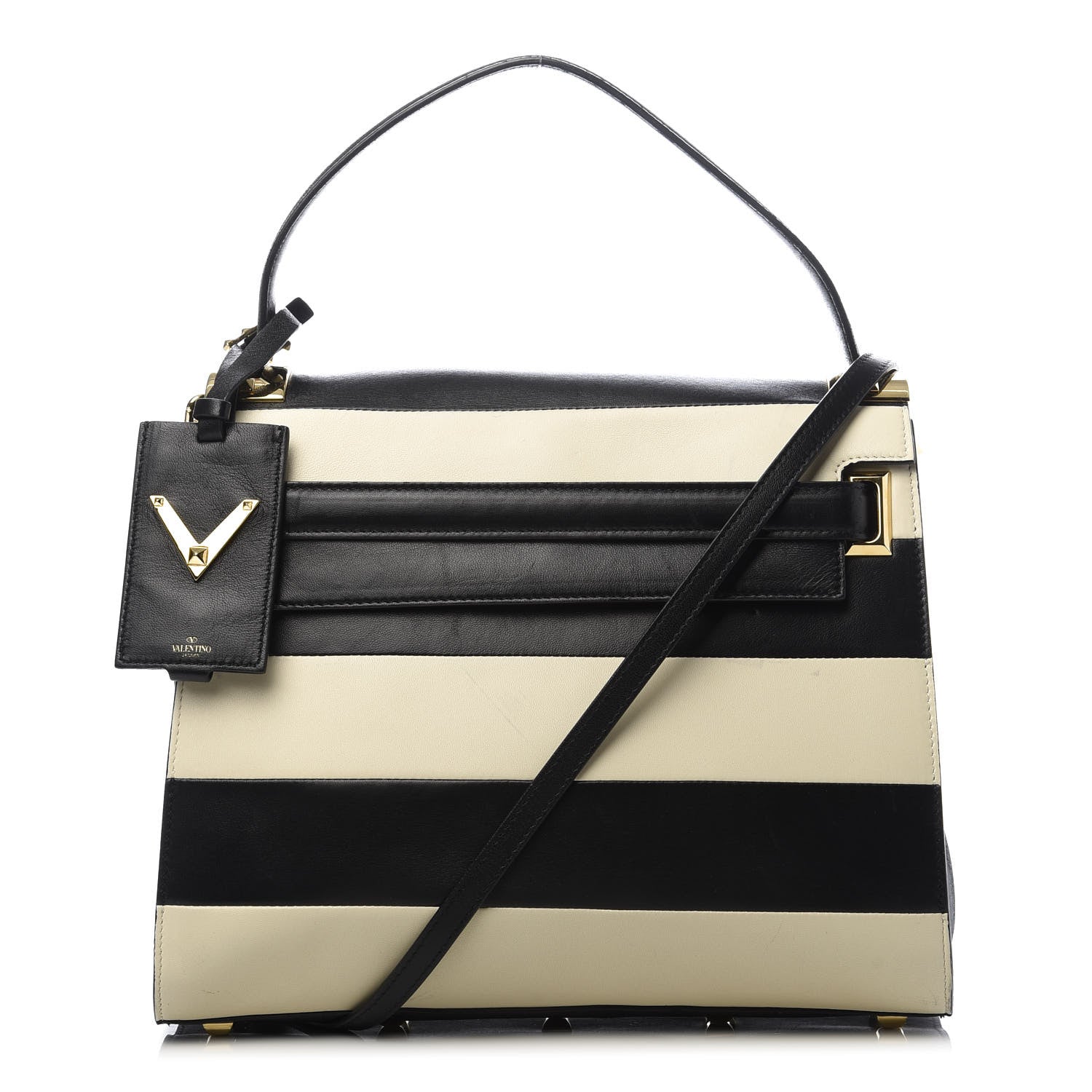 Valentino Garavani Nappa Striped Medium My Rockstud Frame Bag Black Light Ivory 1 of 12