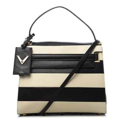 Valentino Garavani Nappa Striped Medium My Rockstud Frame Bag Black Light Ivory 1 of 12