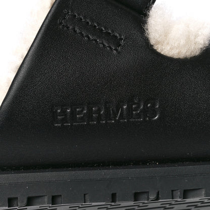 Hermes Calfskin Woolskin Mens Chypre Sandals 41.5 Black Ecru 7 of 8