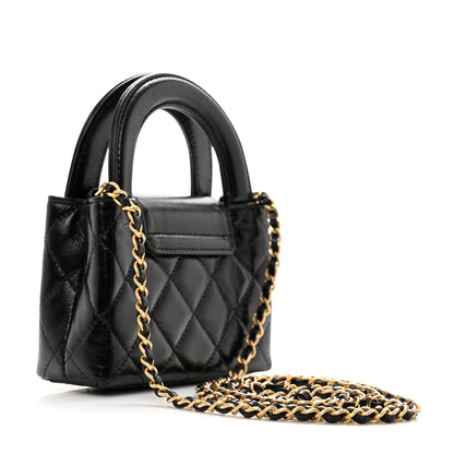 Chanel Shiny Aged Calfskin Quilted Mini Nano Kelly Shopper Black 2 of 11