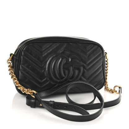 Gucci Calfskin Matelasse Small GG Marmont Chain Shoulder Bag Black 3 of 11