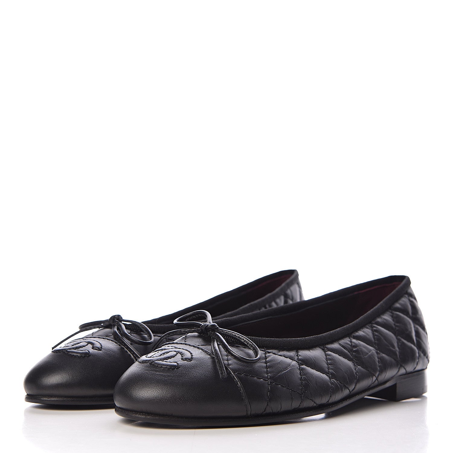Chanel Aged Calfskin Quilted Cap Toe Ballerina Flats 35.5 Black 3 of 9