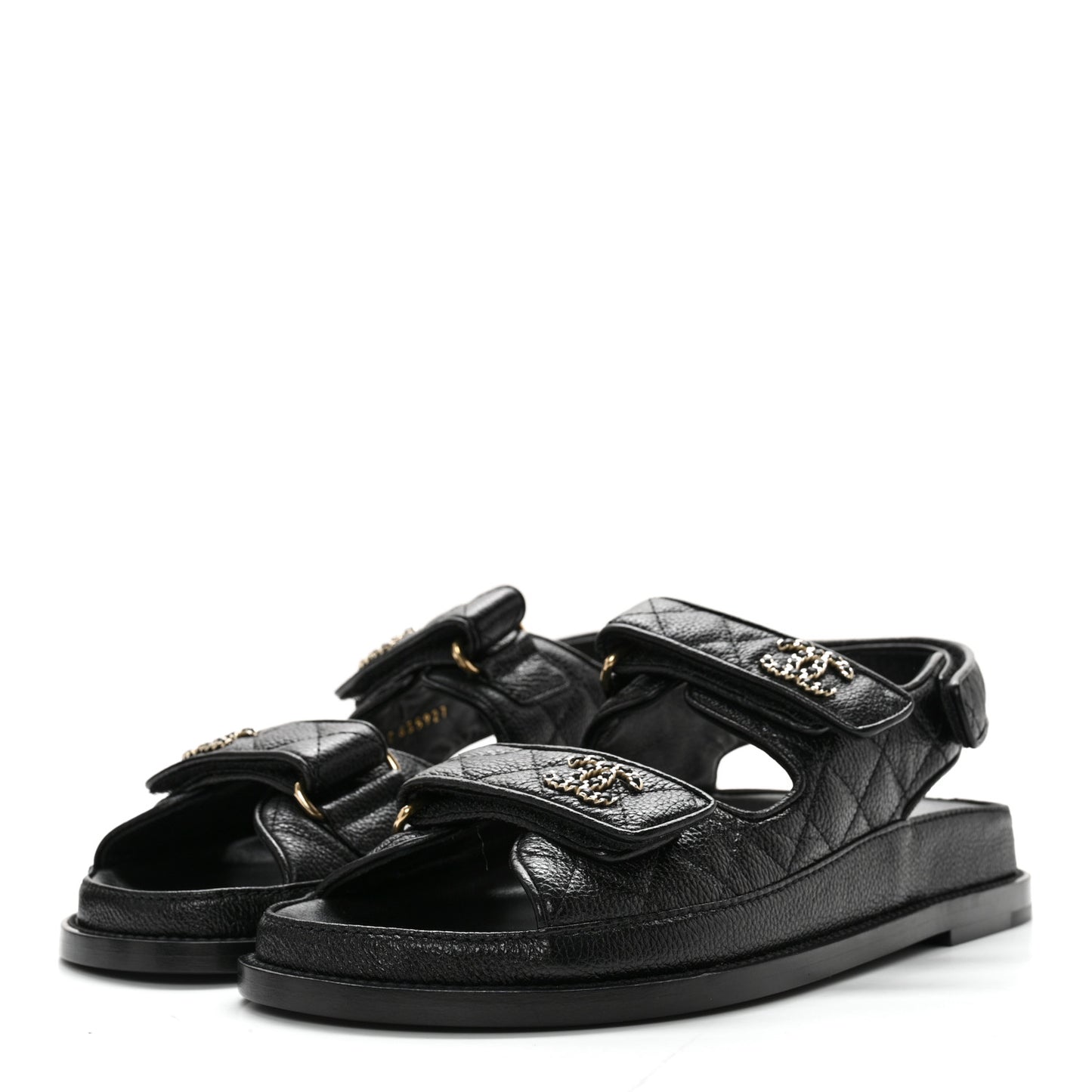 Grained Calfskin Velcro Dad Sandals 38 Black