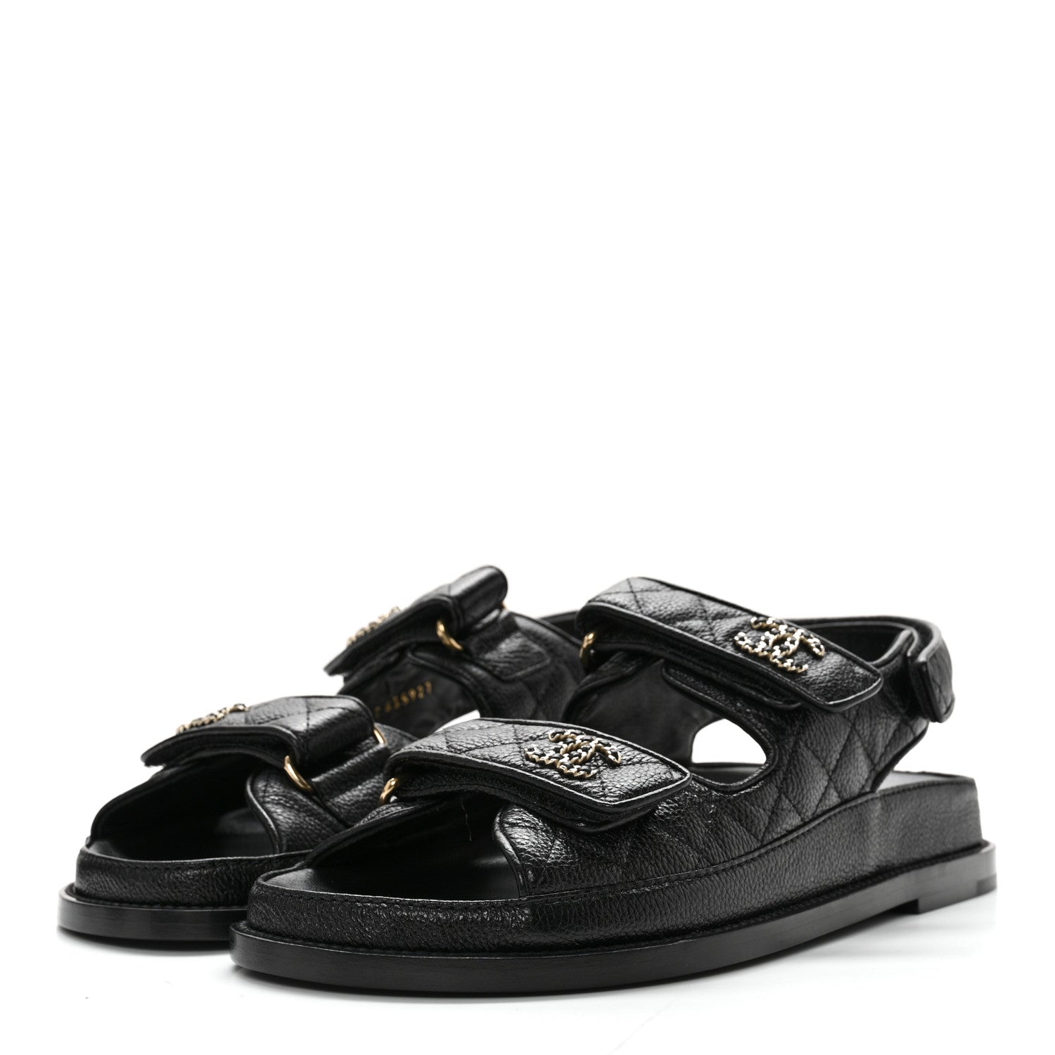 Chanel Grained Calfskin Velcro Dad Sandals 38 Black 3 of 11