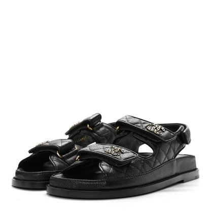 Chanel Grained Calfskin Velcro Dad Sandals 38 Black 3 of 11