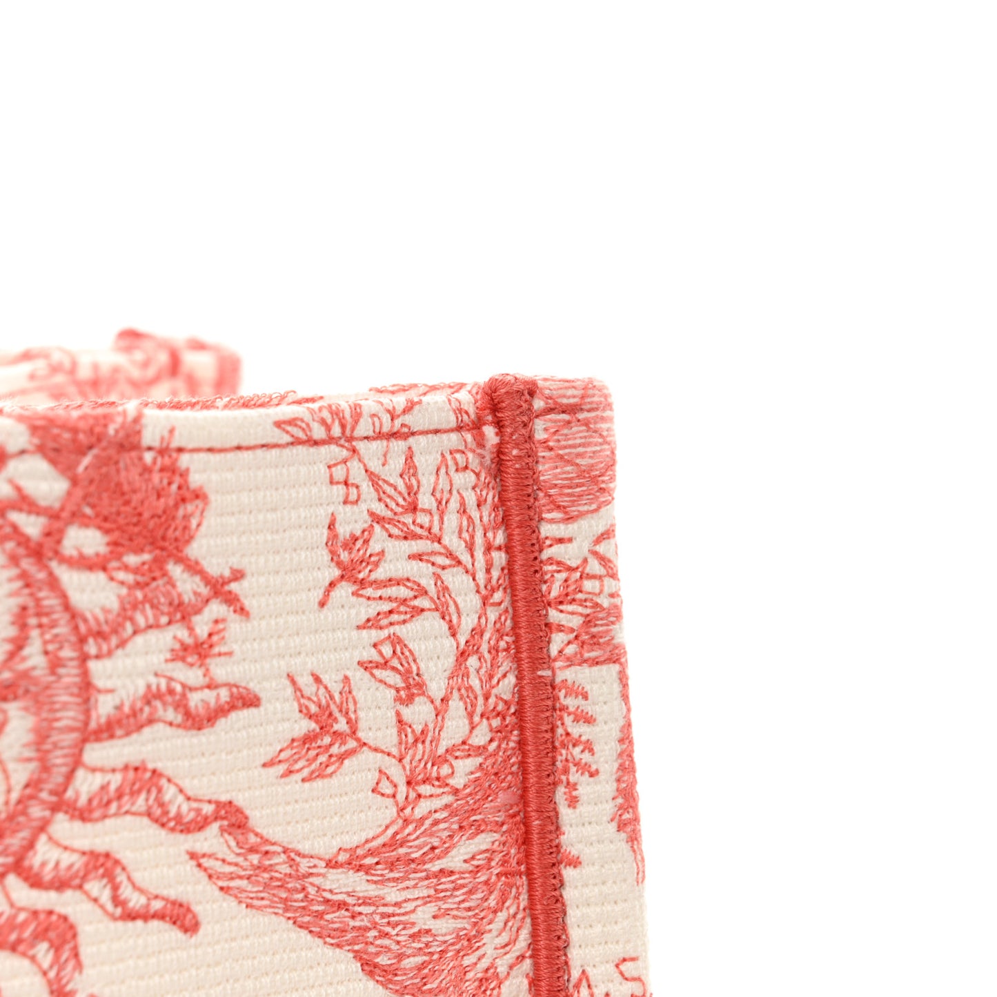 Canvas Embroidered Medium Toile de Jouy Soleil Book Tote Coral