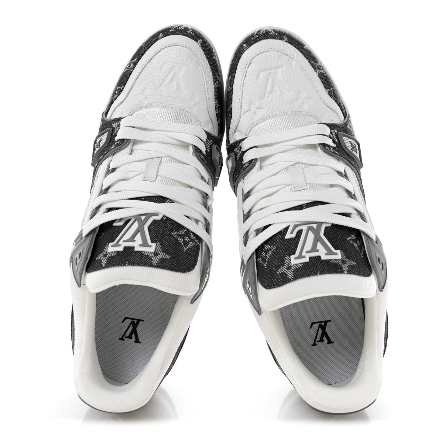 Calfskin Embossed Monogram Denim Mens LV Trainer Sneakers 10 Grey