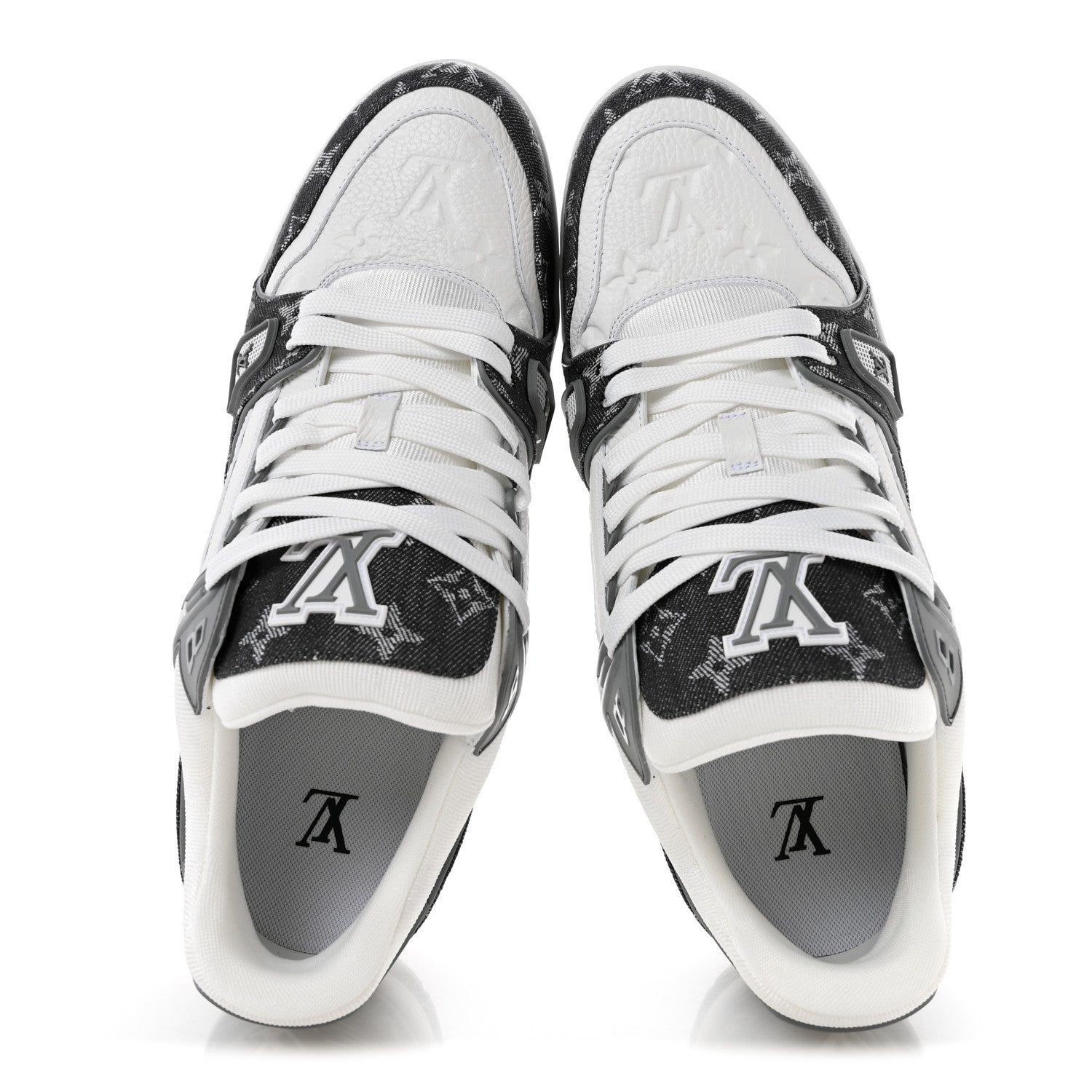 Louis Vuitton Calfskin Embossed Monogram Denim Mens LV Trainer Sneakers 10 Grey 2 of 9