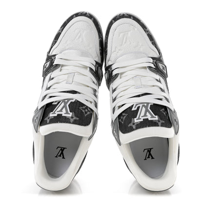 Louis Vuitton Calfskin Embossed Monogram Denim Mens LV Trainer Sneakers 10 Grey 2 of 9