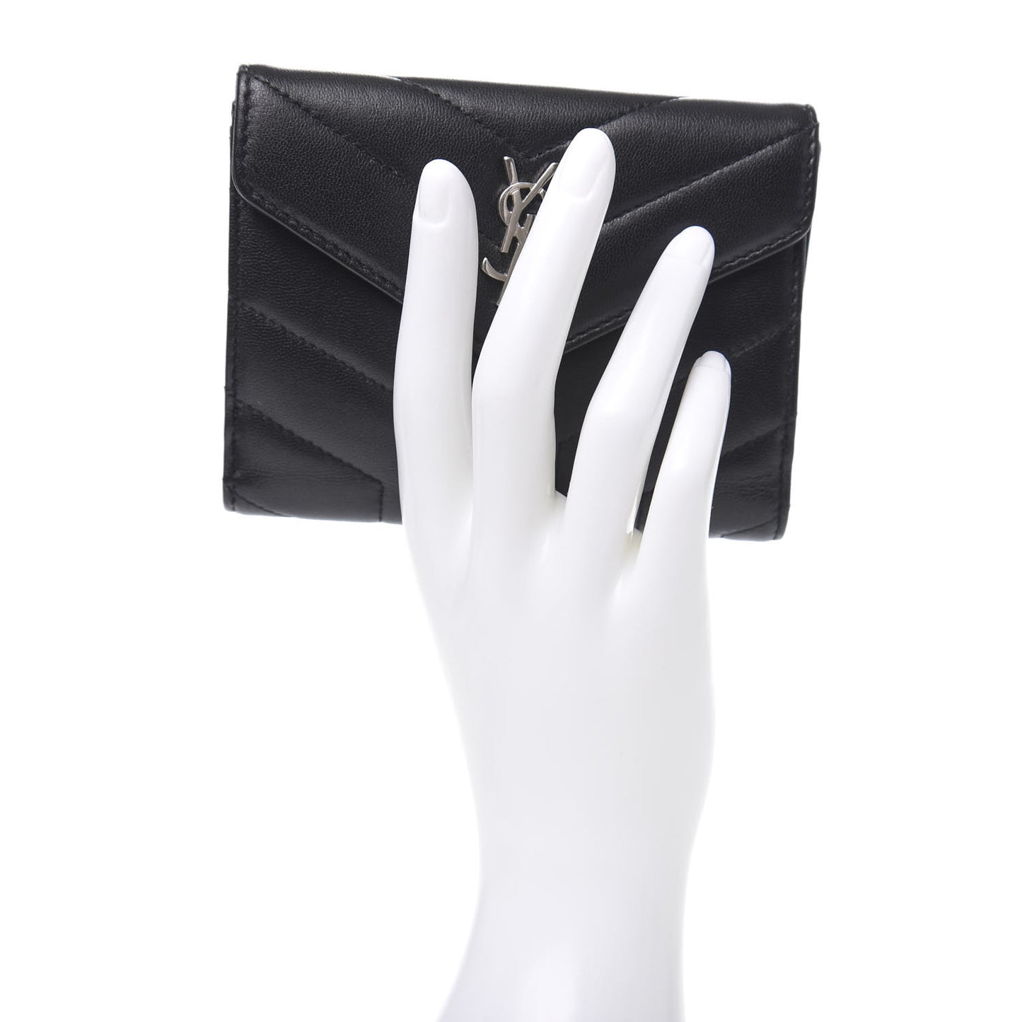 Lambskin Y Quilted Monogram Compact Loulou Wallet Black