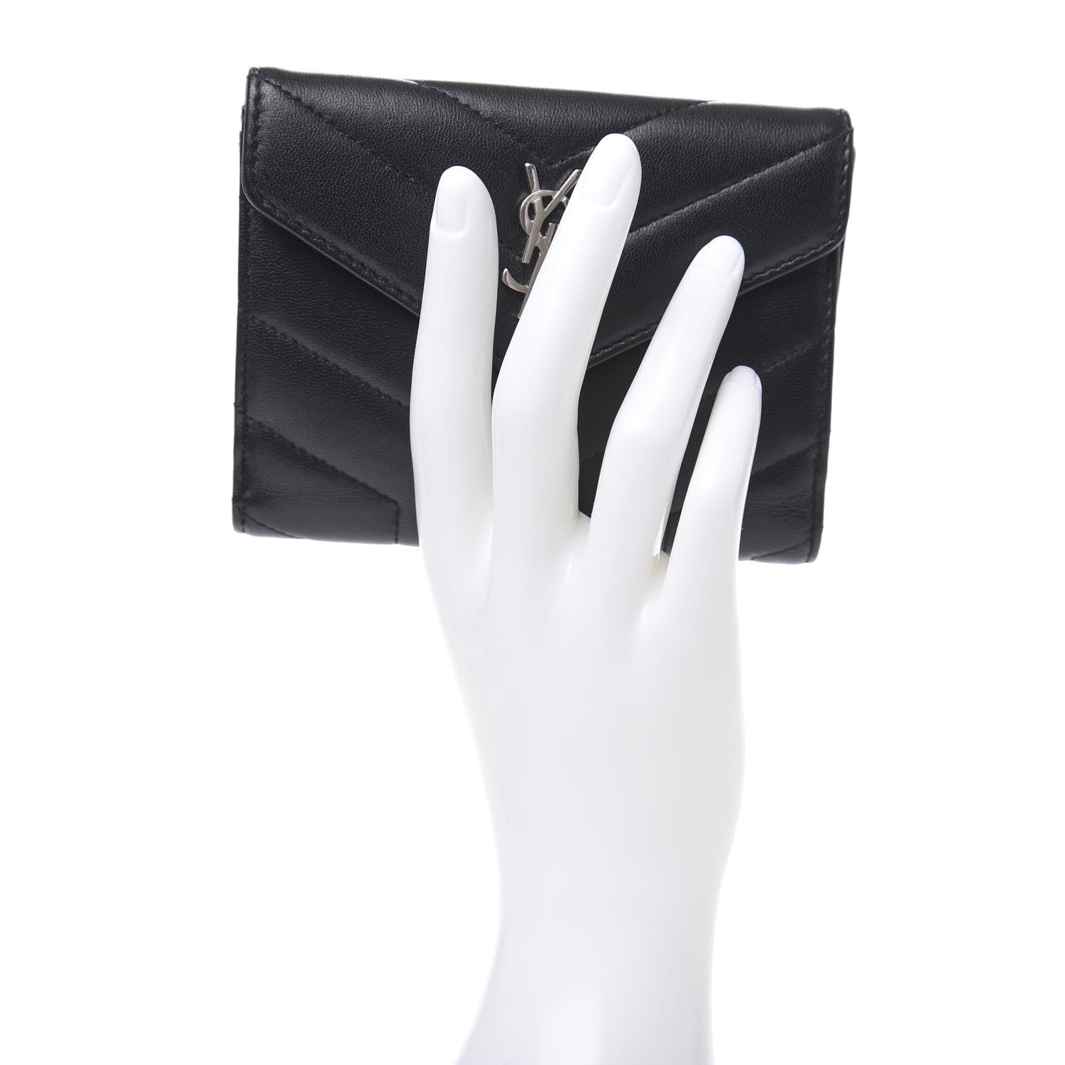 Saint Laurent Lambskin Y Quilted Monogram Compact Loulou Wallet Black 2 of 8