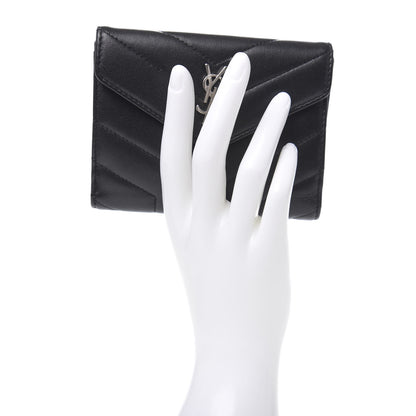 Saint Laurent Lambskin Y Quilted Monogram Compact Loulou Wallet Black 2 of 8