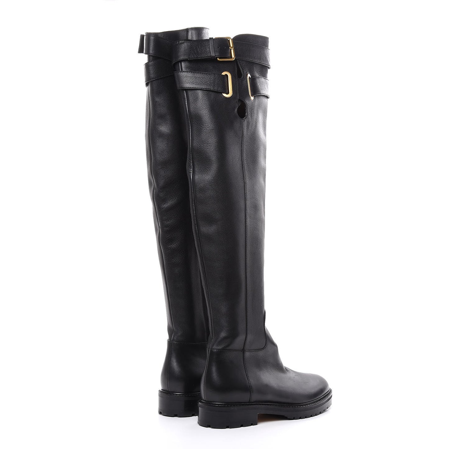 Calfskin Knee High Buckle Boots 37.5 Black