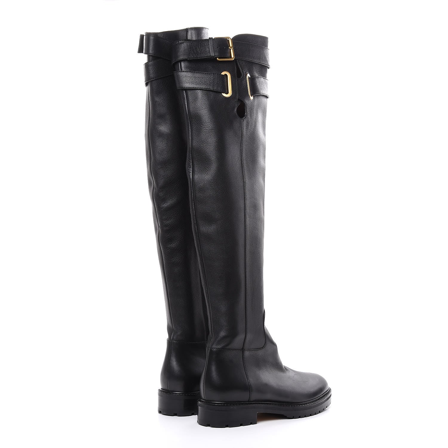 Valentino Garavani Calfskin Knee High Buckle Boots 37.5 Black 4 of 11